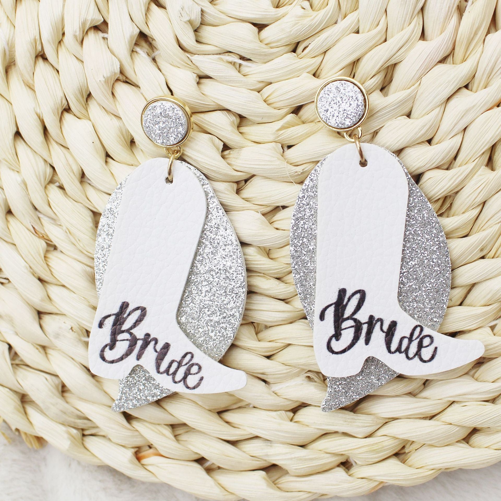 Wholesale Bachelor Party Fine Powder Leaf Boots Leather Earrings